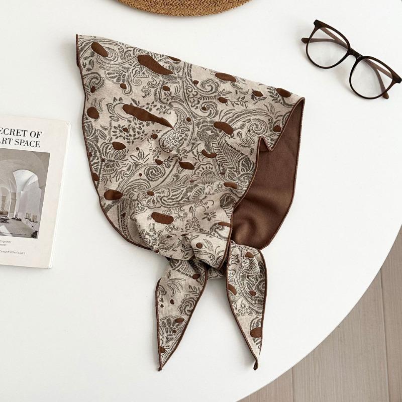 

Шелковый шарф новый модный шарф шарф шарф на шею хлопково-льняной шарф двусторонний цветок кешью сумка головной платок повязка на голову треугольный шарф пояс кофейный