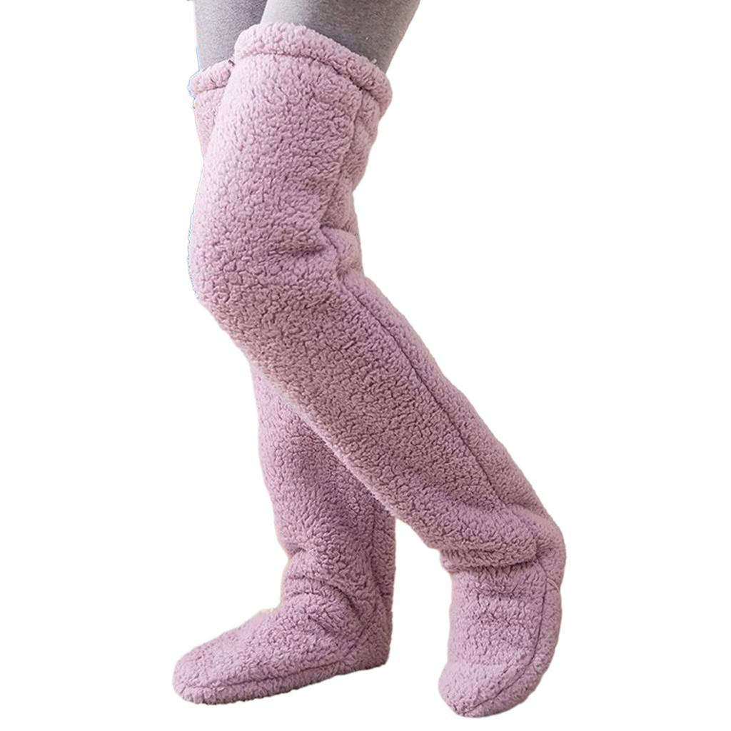 Womens Over Knee High Fuzzy Socks Cute Cartoon Thigh High Stockings Warm Solid Color Leg Warmers Christmas