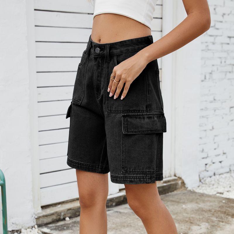 Women Mid Rise Bermuda Stretch Denim Jean Shorts Denim Cropped Pants Women
