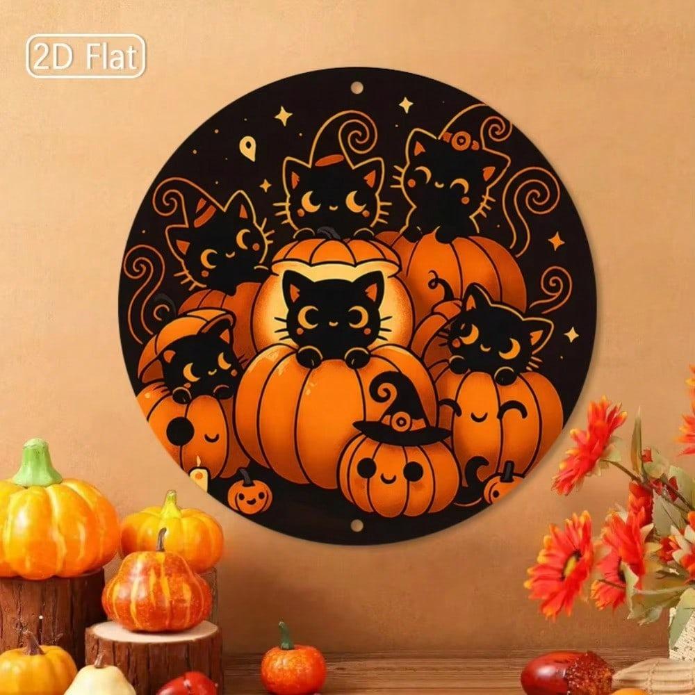 Metal Wall Art Halloween Black Cat Pumpkin Witch Hat Bat Star Decor
