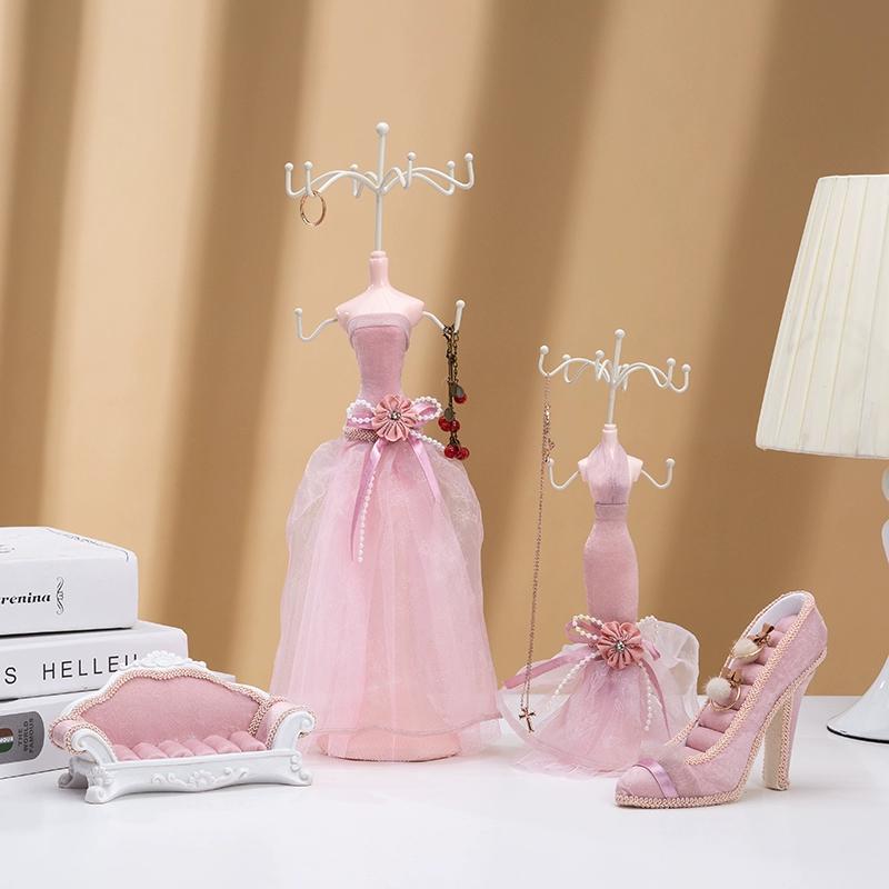 Elegant Princess Jewelry Organizer Stand Mannequin Dress Form with High Heel & Sofa Ring Holder for Necklace Earring Display