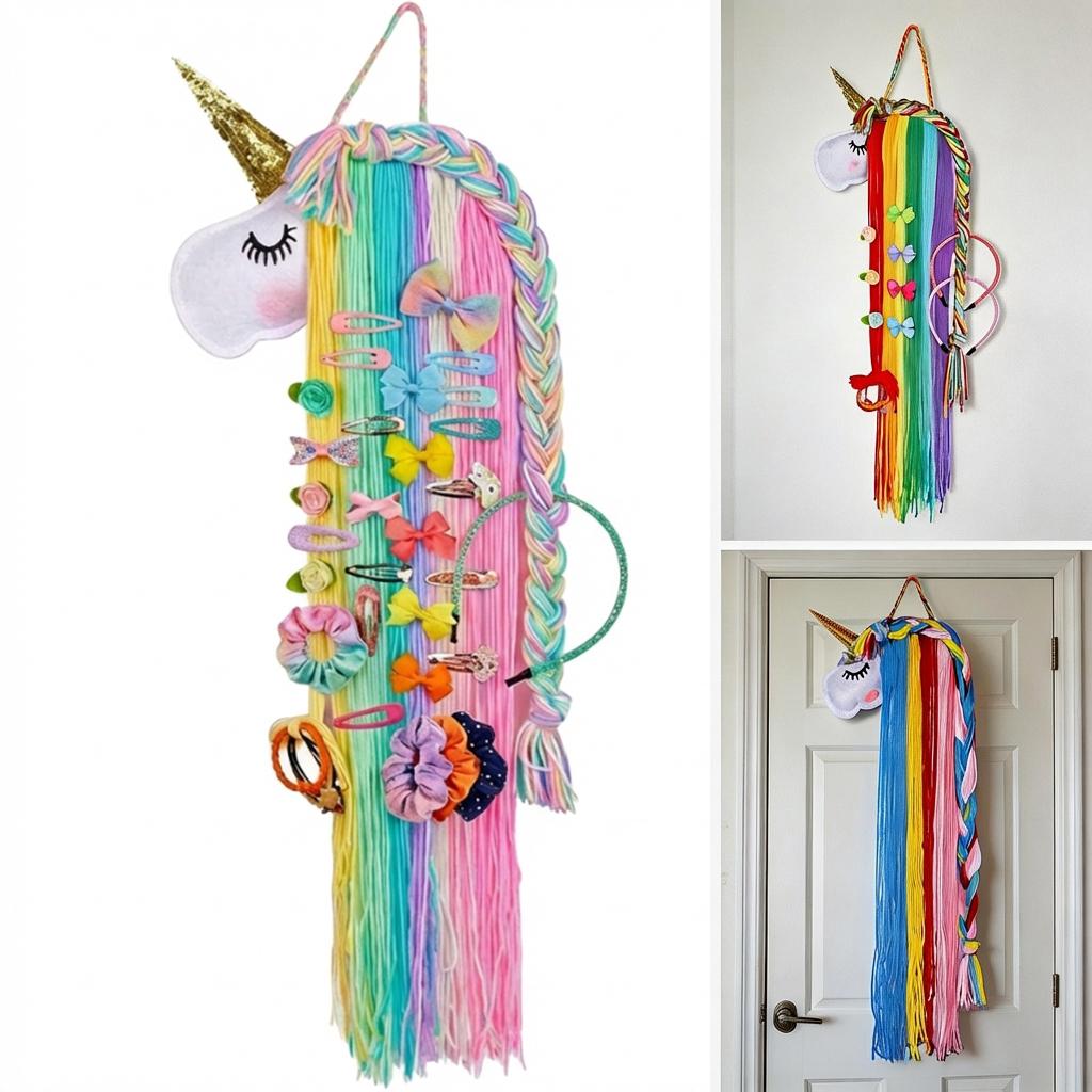 Rainbow Unicorn Hairpin Organizer Hair Clip Holder Storage Collector DIY Hair Band Storage Rack Girls Bedroom Craft Ornament