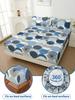 Gradient Blue Fitted Sheet Stylish Circle Plaid Pattern Printed Geometric Style Flat Sheet With 2 Pillowcases Modern Room Decor