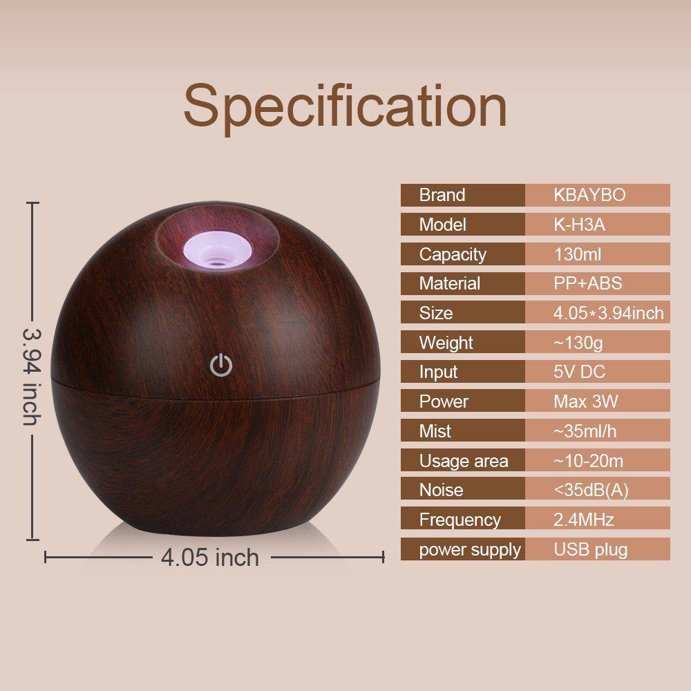 USB Mini Wooden Grain Spherical Air Humidifier & Seven-Color Aroma Diffuser Gift.
