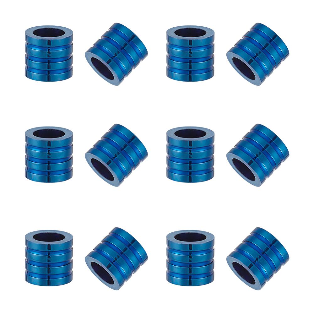 12Pcs PVD Vacuum Plating Stainless Steel Beads, Groove, Column, Blue, 10x8~9mm, Hole: 6.5mm