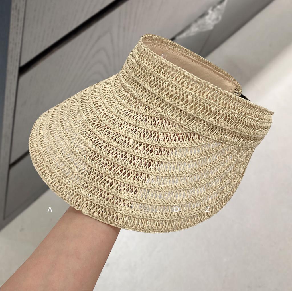 Niche Design Hollow Straw Weaving Solid Color Sunshade Foldable Versatile Hat Women's Summer New Travel Empty Top Hat