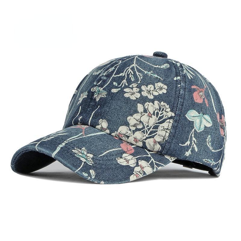 Women Ethnic Floral Denim Baseball Cap Trucker Hat Adjustable Retro Casual