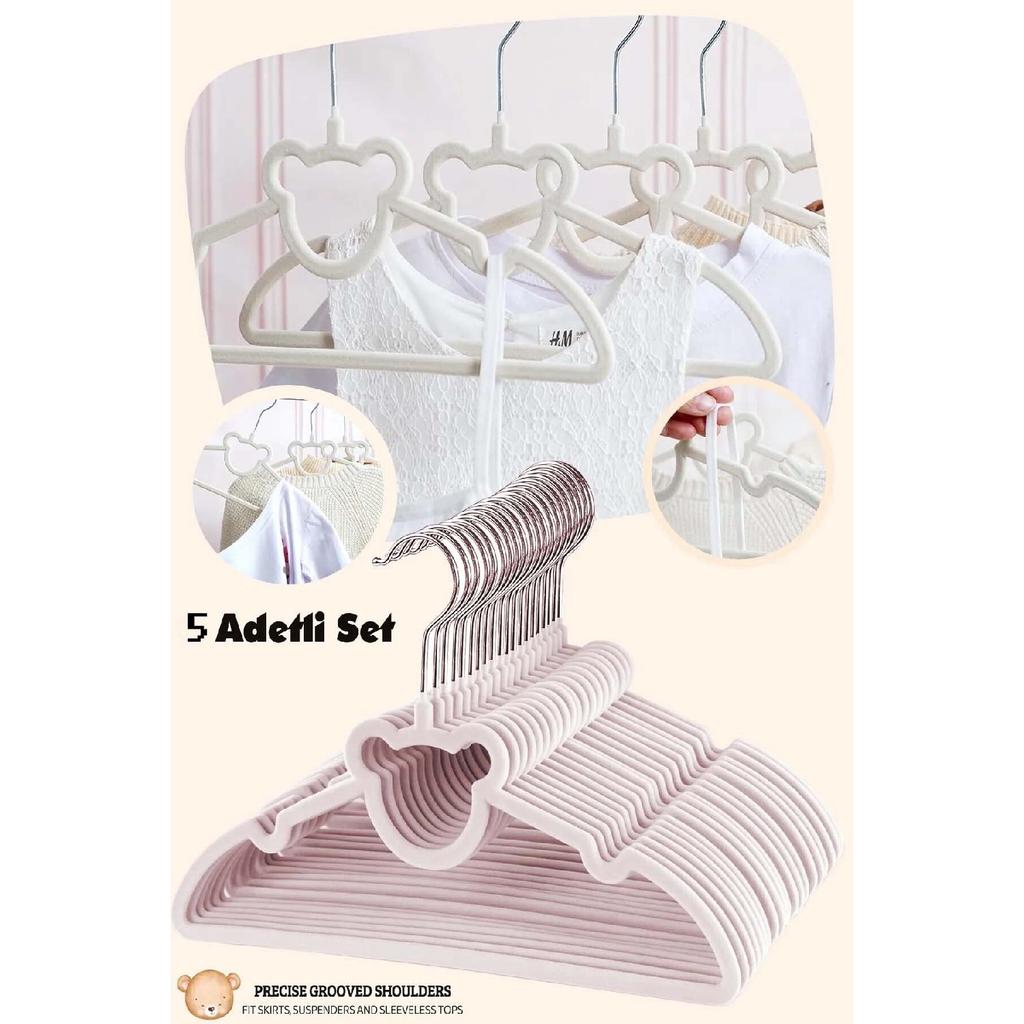 Teddy Bear Velvet Baby Kids Hanger Anti-slip Hanger Set Of 5 Rotating Hooks De231