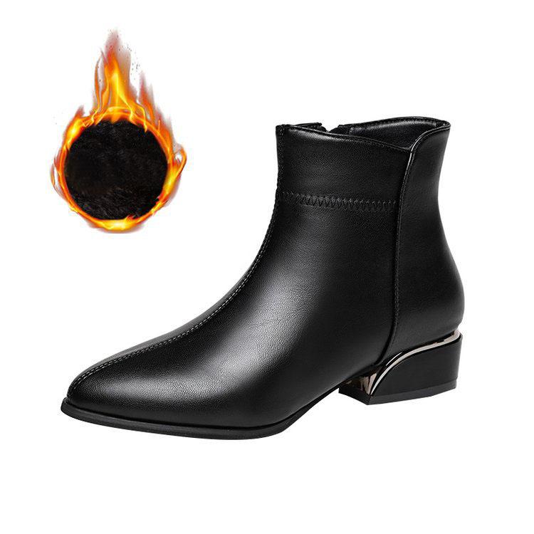 Comemore 2025 Autumn Winter New Short Boots Female Pointed Toe Side Zip Ankle Boots for Women Casual Thick Heeled Ladies Botines