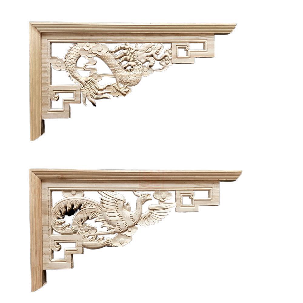 Double-Sided Carved Solid Wood Lintel: New Chinese Antique Corner Decoration for Background Walls