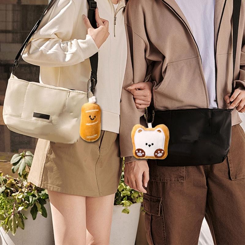 2Pcs Miniature Bread Plushie Keychain Portable Food Themed Bag Accessory Fun Stuffed Toy Bags Pendant for Student