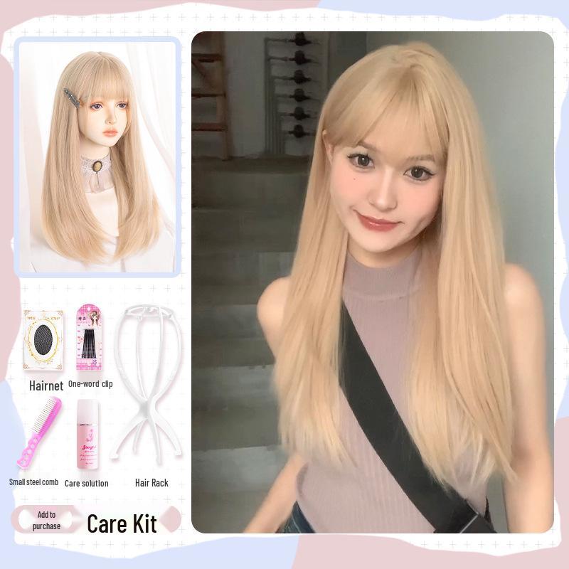 Golden Lolita Long Straight Wig for Women - Natural Full Head Cover, JK Style