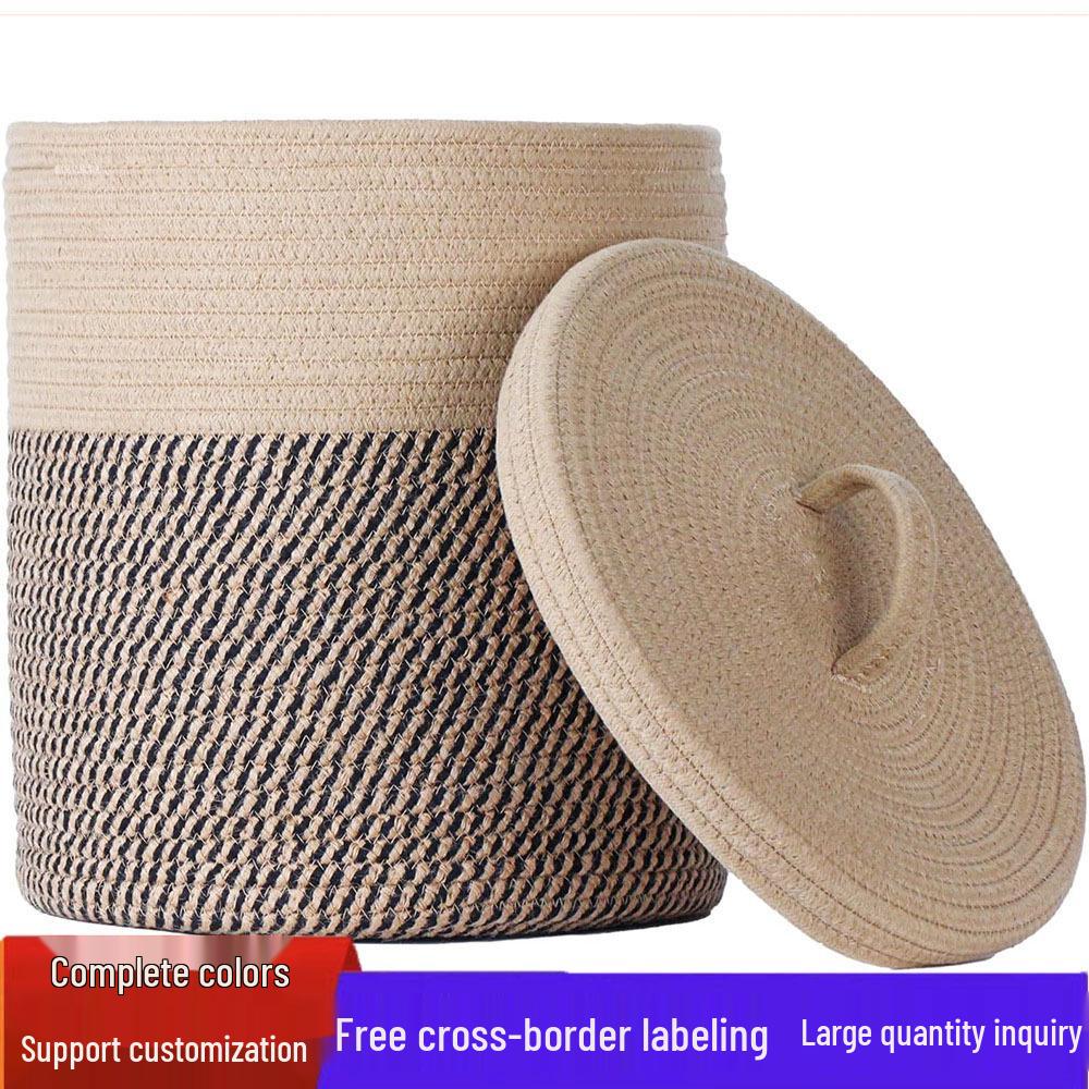 Lidded Cotton Rope Woven Laundry Basket & Storage Basket