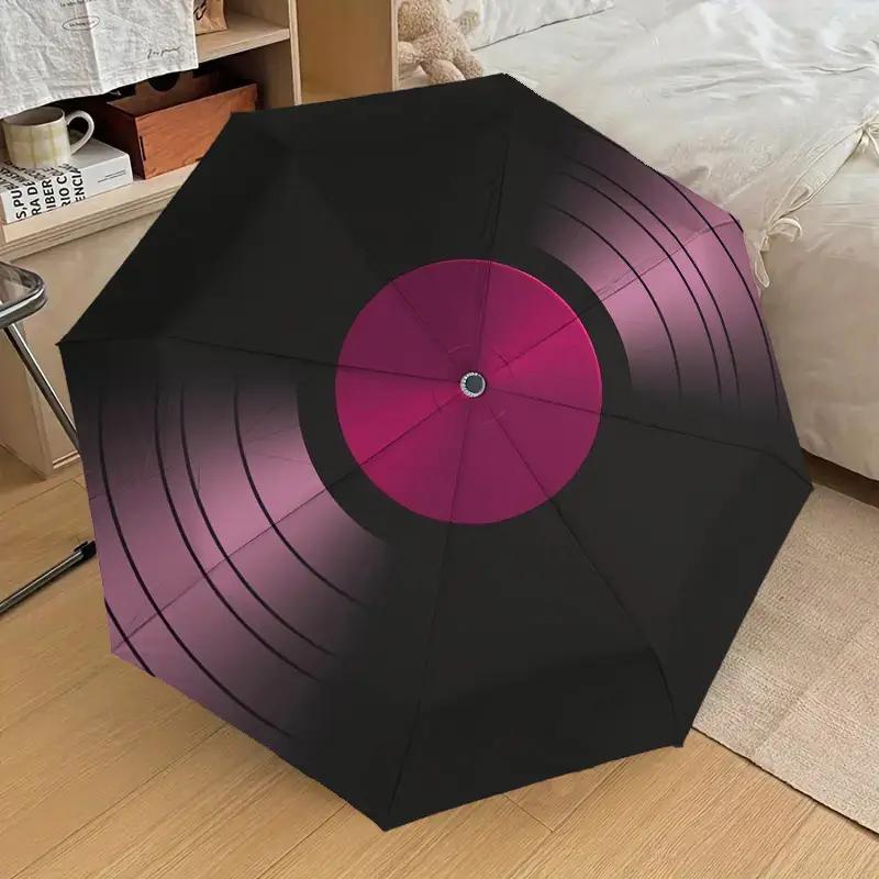 

8-Rib Reinforced Automatic Open/Close Vinyl Record Umbrella - Lightweight Durable Compact Folding Beach Umbrella with Vibrant Iron&8K