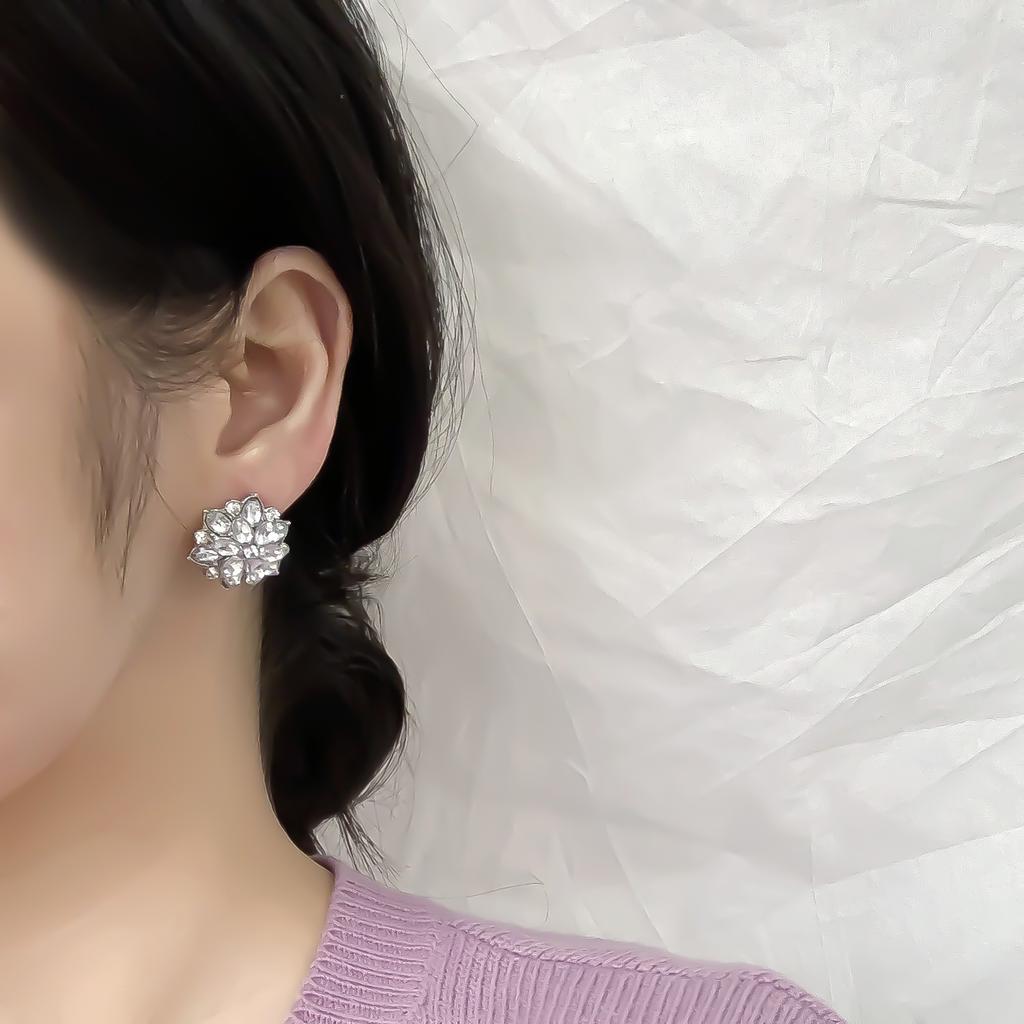 Sparkling Zircon Snowflake Stud Earrings For Women Shiny Crystal Ice Flower Earring Christmas Festival Jewelry New Year Gift