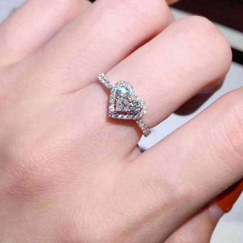 Sanjie Wish European-American Creative Heart Zircon Ring - Travel Souvenir Gift
