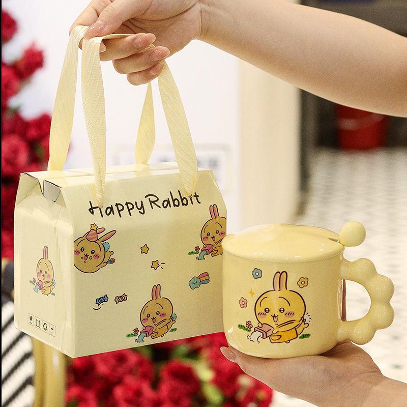 Cute Butter Ceramic Cup Mug with Lid Spoon High Value Birthday Gift Opening Event Souvenir Gift Cup