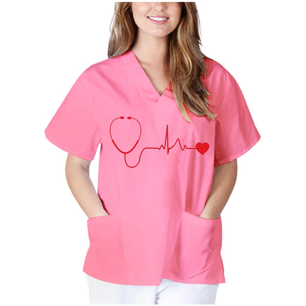 Women Short Sleeve V-neck Tops Working T-shirts