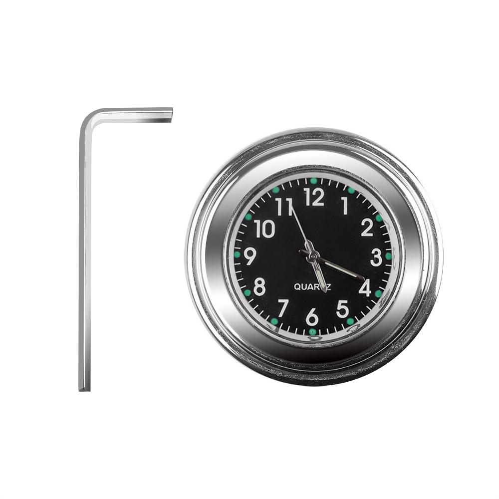 Universal 7/8 vanntett krom motorsykkel sykkelstyrefeste kvarts klokke Klokke aluminium lysende klokke Moto tilbehør