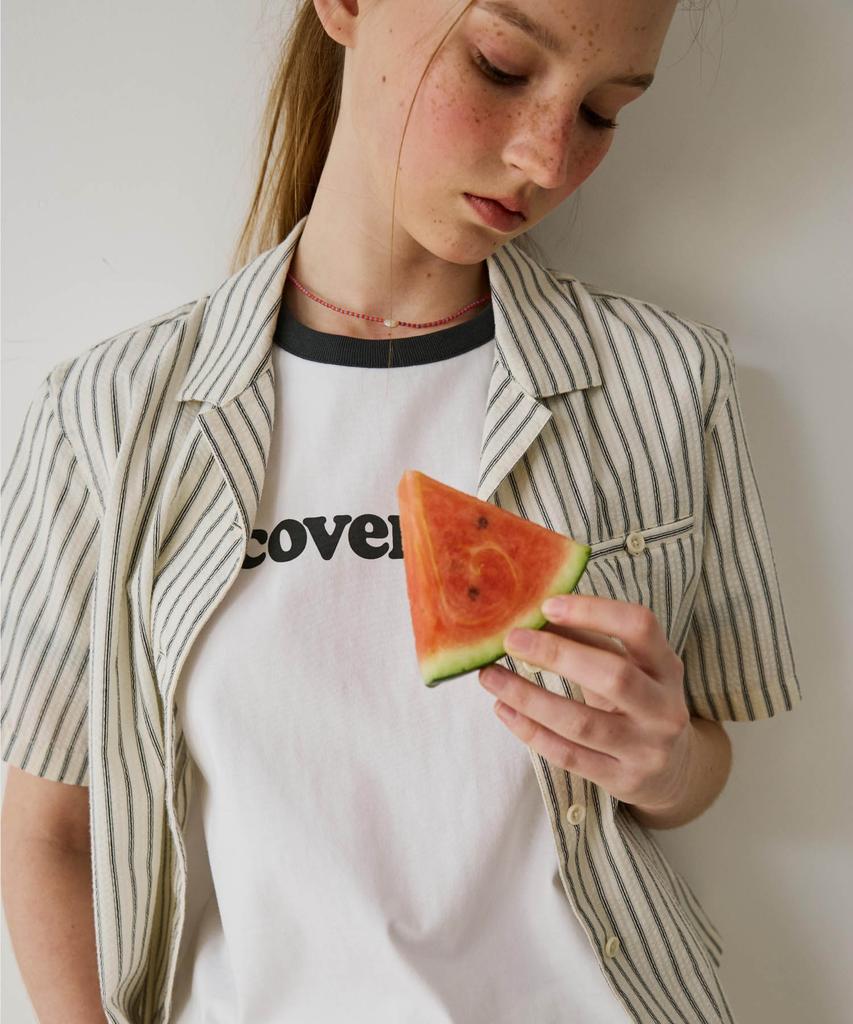 COVERNAT WOMAN Cooper Logo Ringer T-Shirt Dusty Blue