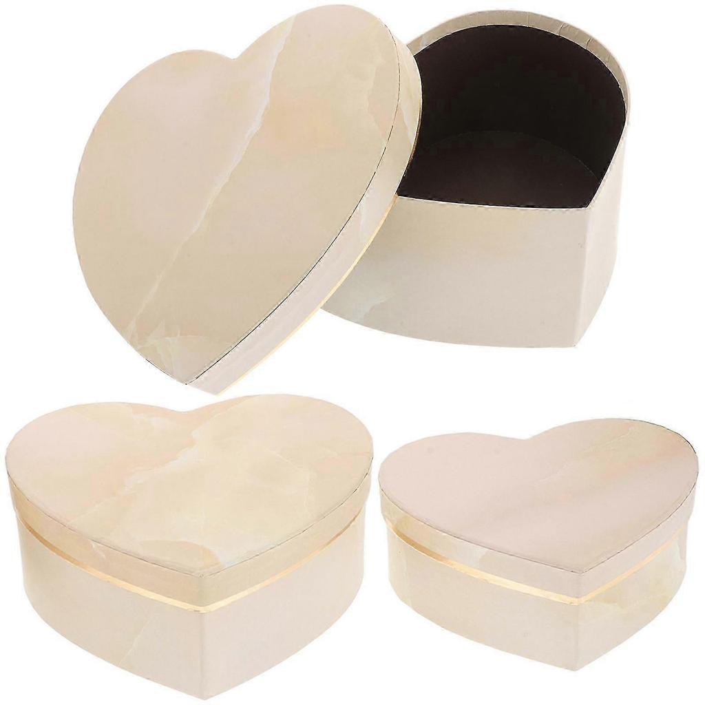 Valentines Day Heart Shaped Gift Box for Storage 3Pcs Marble Pattern Design
