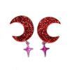 European & American Glittering Moon & Star Ear Hooks - Acrylic Seven-Color Dangle & Stud Earrings