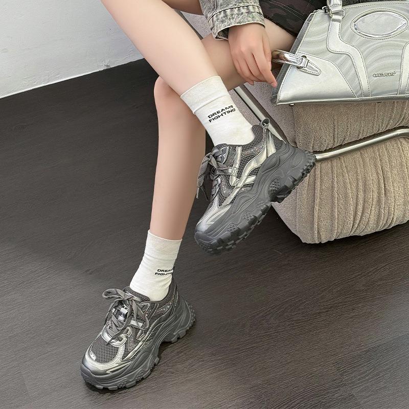Dad shoes women's autumn new fashion rhinestone thick sole height increase small casual sports shoes