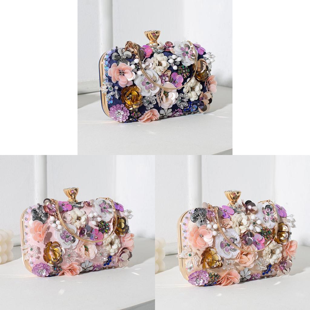 Pochette da sera floreale fatta a mano con perle per donna con chiusura a lucchetto per eventi formali