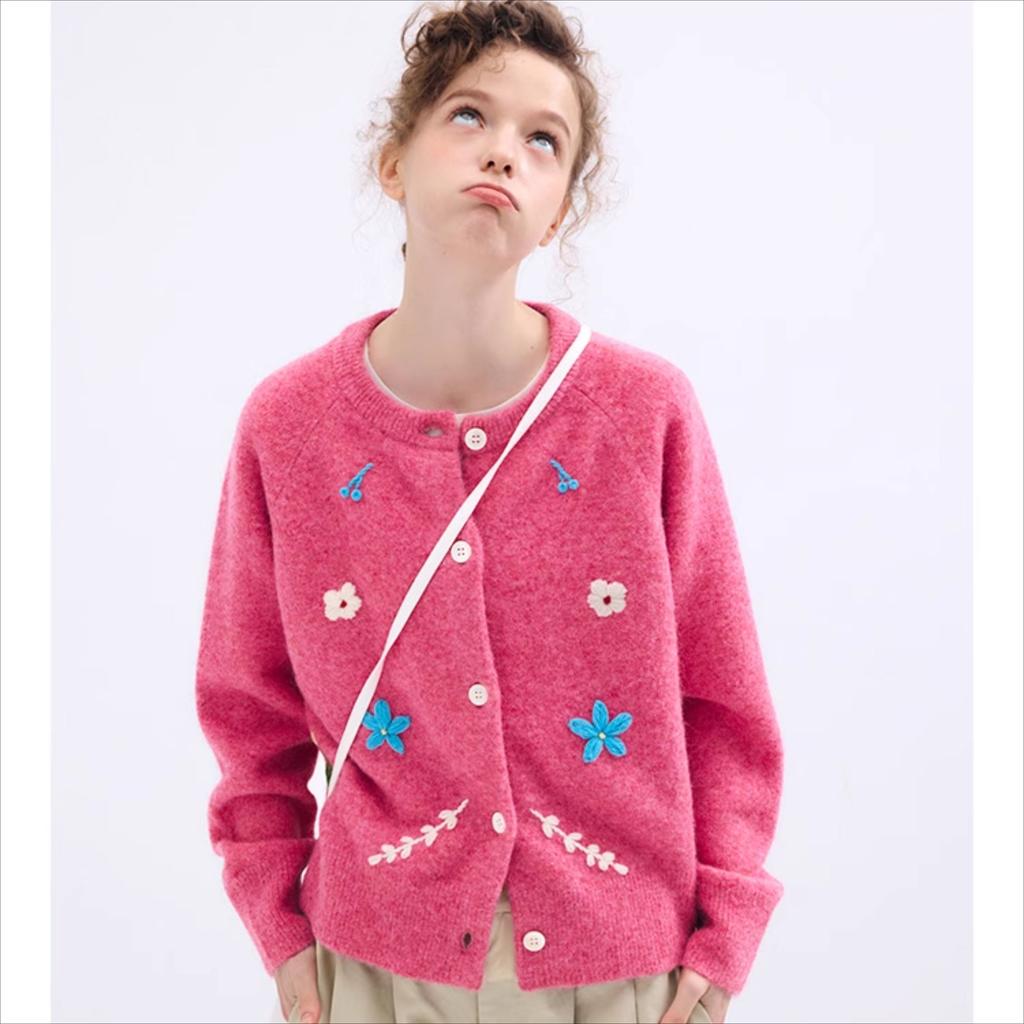 Dimanaf 2025 Autumn Jacket Women Sweaters Coat Embroidery Wadded Coat Cardigan Knitting Pockets Blue Pink Sweater