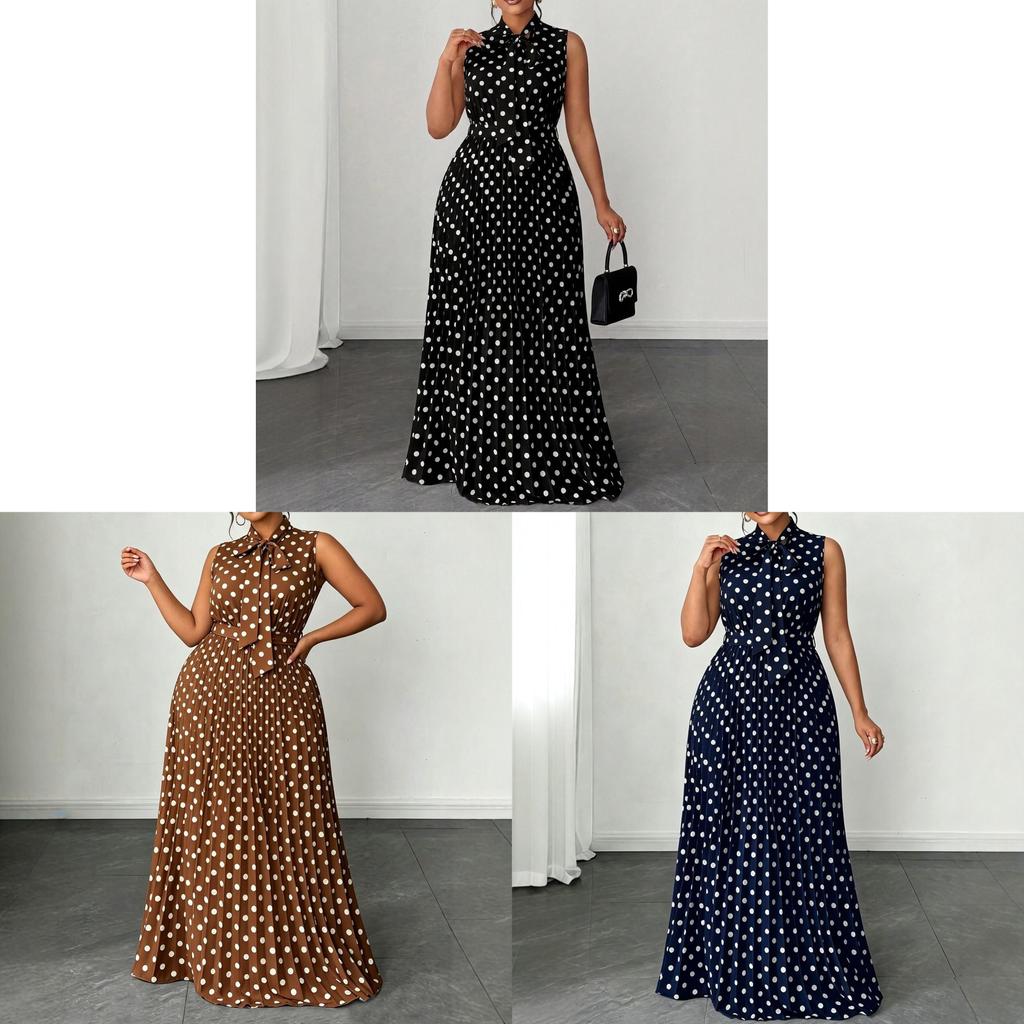 Elegantes ärmelloses Polka-Dot-Kleid mit Bindeband für Sommerreisen und Freizeit