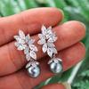 Luxury Multi Colored Imitation Pearl Dangle Earrings Leaf Design Aesthetic Earrings for Women Dazzling CZ Trendy Jewelry