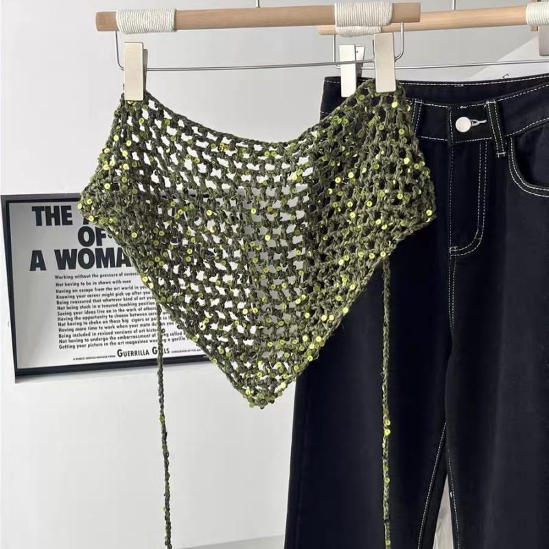 Versatile Sequined Knit Beanie and Triangle Scarf Belt Set for Fashionable Winter Dressing