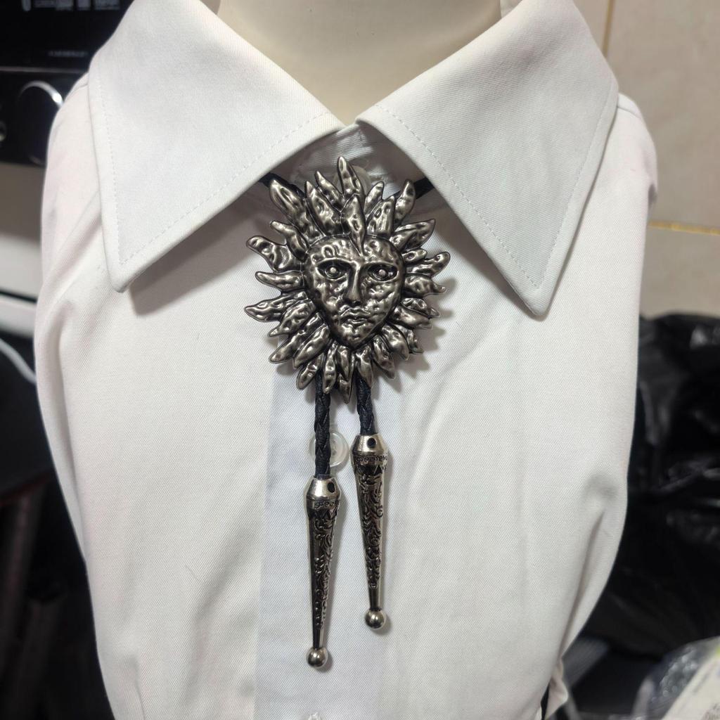 Eagle Head Sunflower Pendant Bolo Tie with Leather Woven Necklace