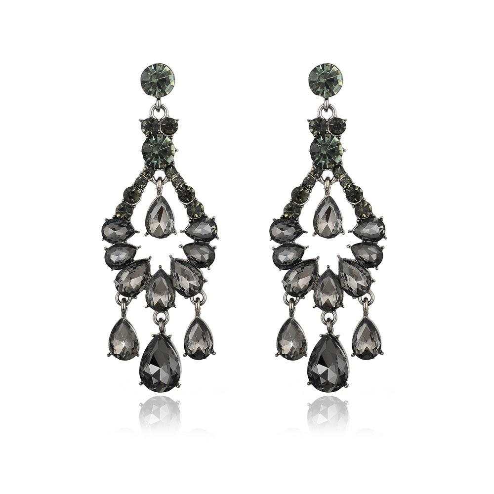 

Китайские ретро серьги-кисточки с кристаллами-капельками - Бижутерия из цинкового сплава серый