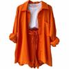 European and American Women's Crinkle Lapel Shirt & High Waist Shorts Two-Piece Set