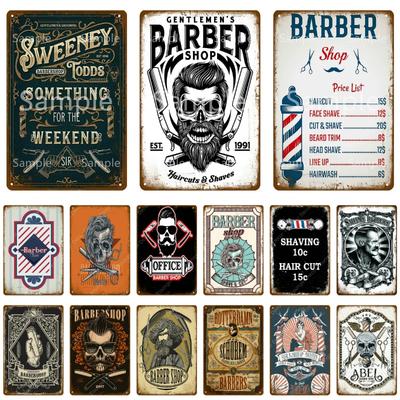 Vintage Friseursalon Metallschilder Rasur Haarschnitt Poster Café Bar Pub Retro Plakette Haarschnitt und Rasur Bart Bügeleisenplatten YL002