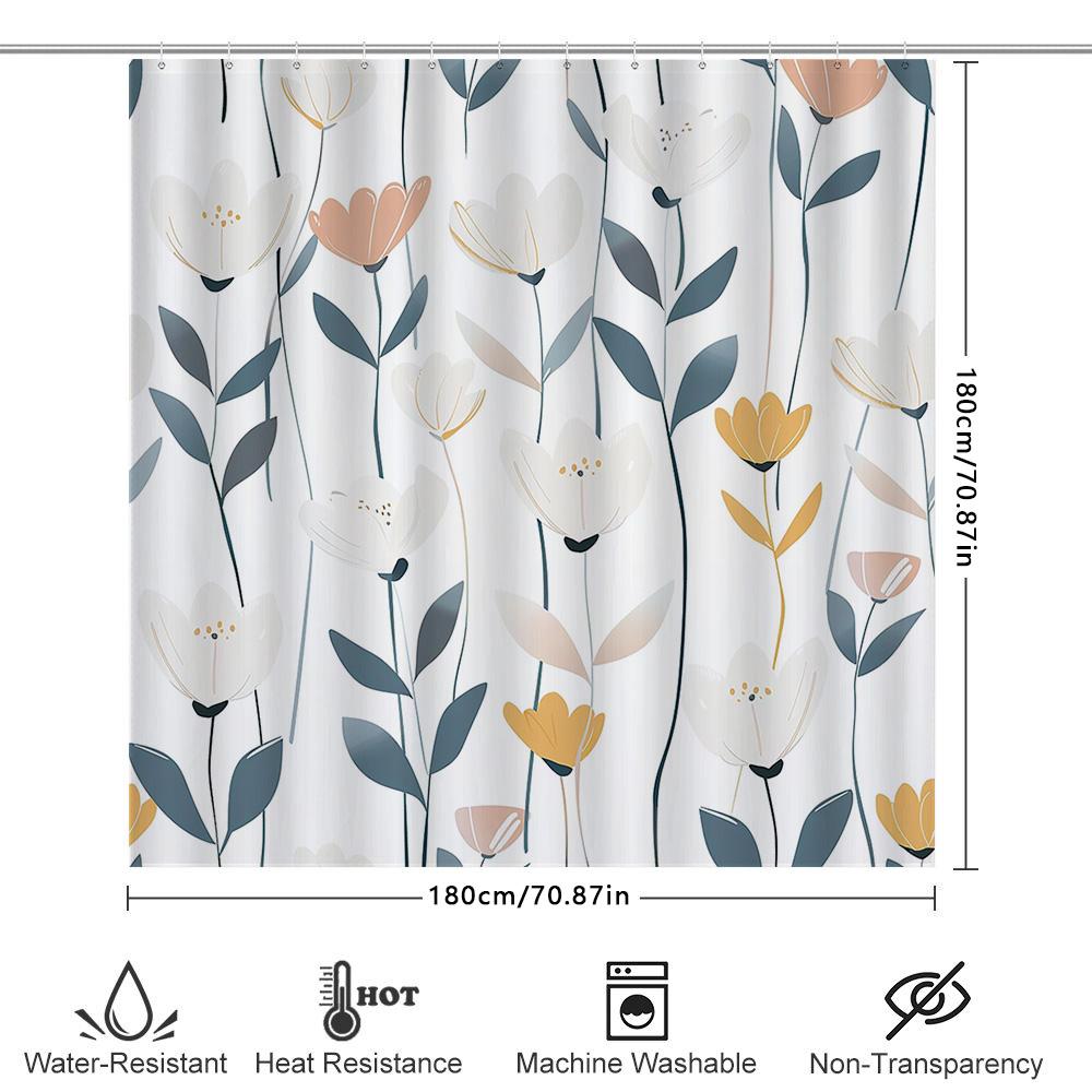 Fashion Bath Curtains With Flower Patterns Modern Shower Drapes For Bathroom Decor In White Grey