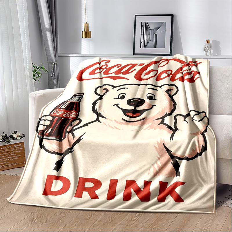 

Coca-Cola Polar Bear Flannel Blanket, Vintage Throw Blanket for Bedroom 80cm x 120cm