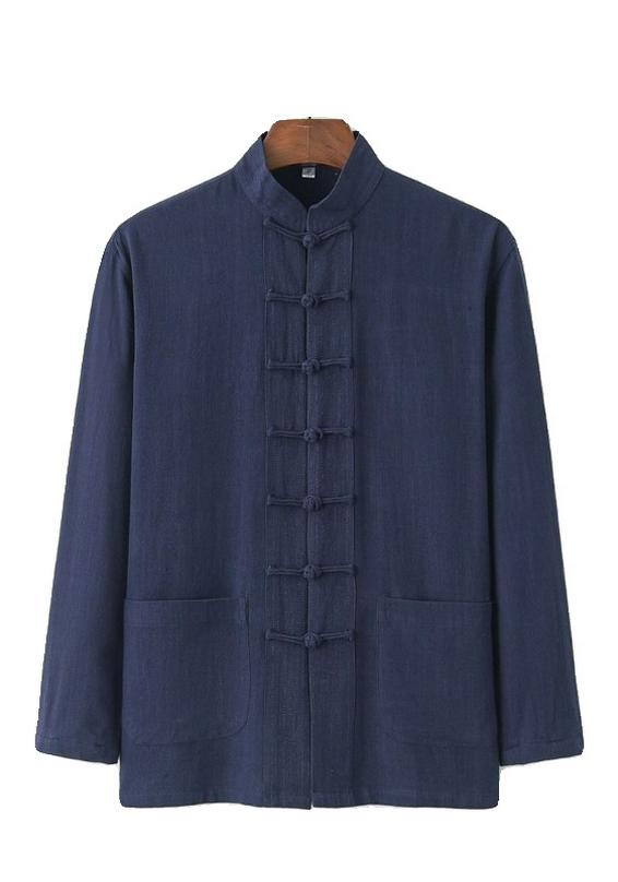 Men's Retro Chinese Style Tang Suit - Cotton and Linen Long-Sleeved Zen Top for Tai Chi.