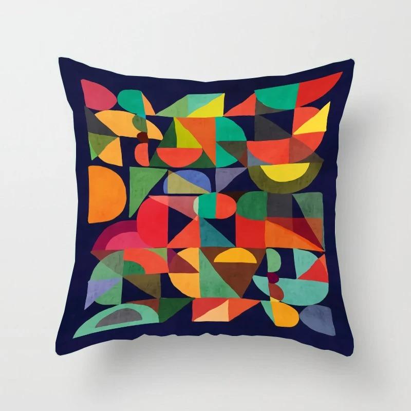 Creative Geometric Colorful Pattern Pillowcase Interior Decoration Office Living Room Home Pillowcase