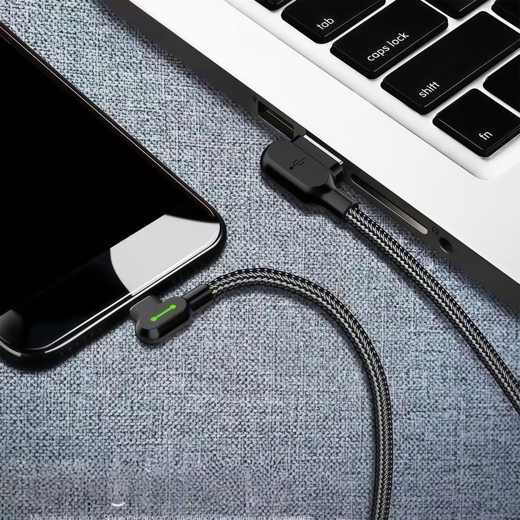 High Strength 90 Degree USB C Cable Reinforced Nylon Braided Cord Supports Quick Charge Ideal For Gaming And Daily Use