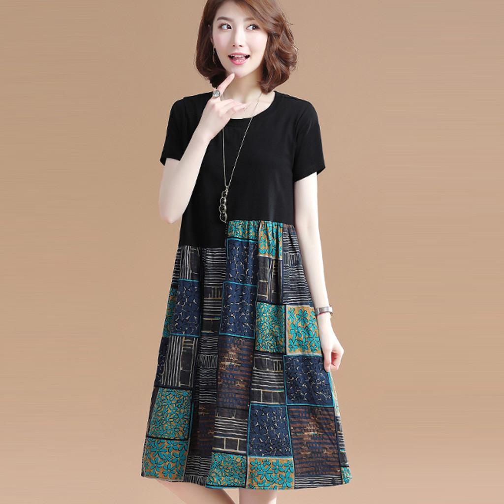 Rochie lungă cu mânecă scurtă, ocazională, pentru femei, rochie a-line cu mozaic imprimat