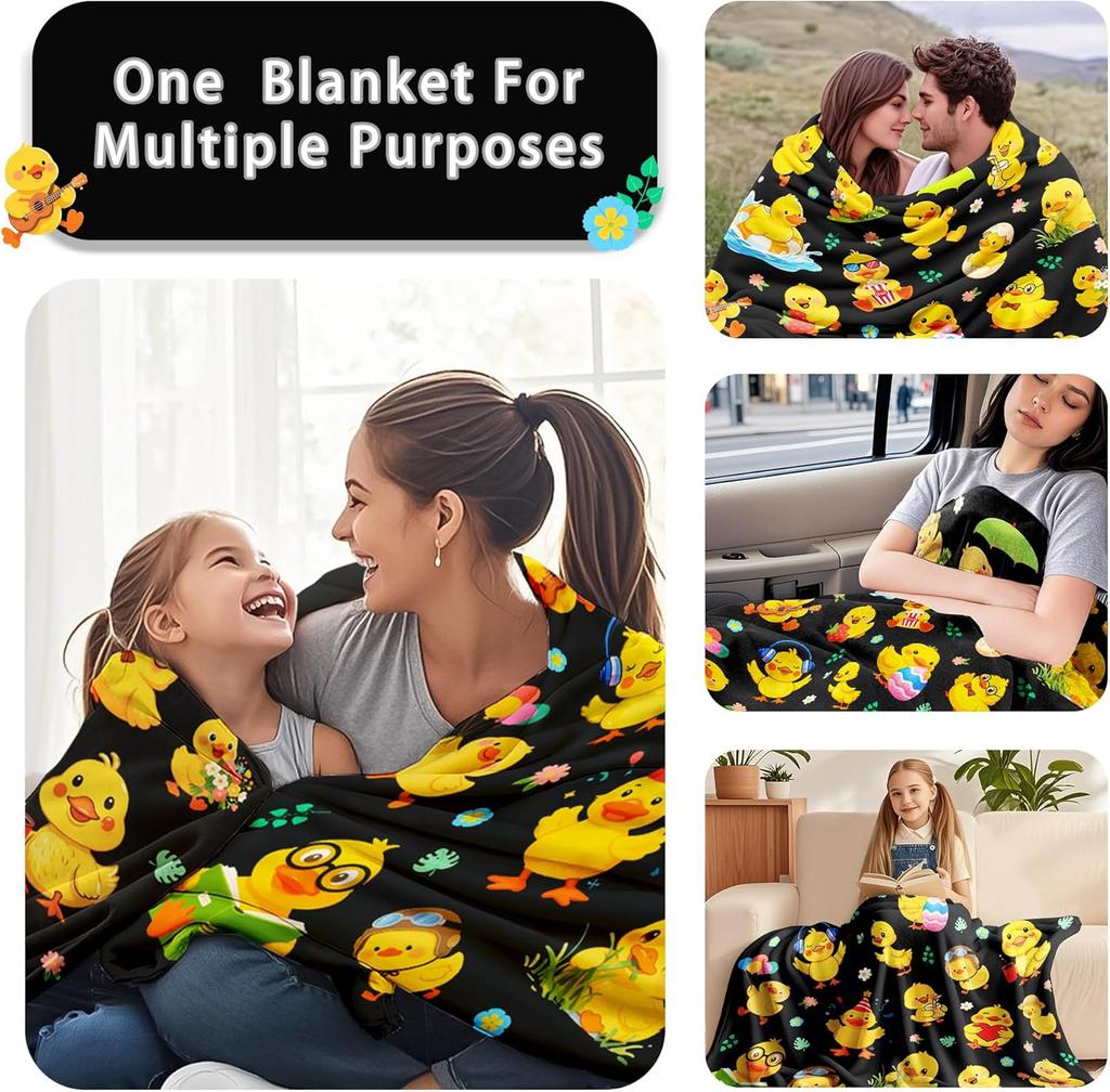 Cute Yellow Ducklings Blanket Soft Fleece Throw Kids Room Decor Easter Gift Playful Animal Design Home Decoration