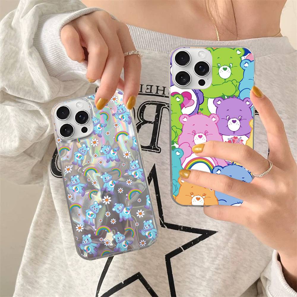 Cartoon Care Bears Phone Case For IPhone 16 15 14 13 12 11 Pro Max Mini X Xs XR Transparent Case