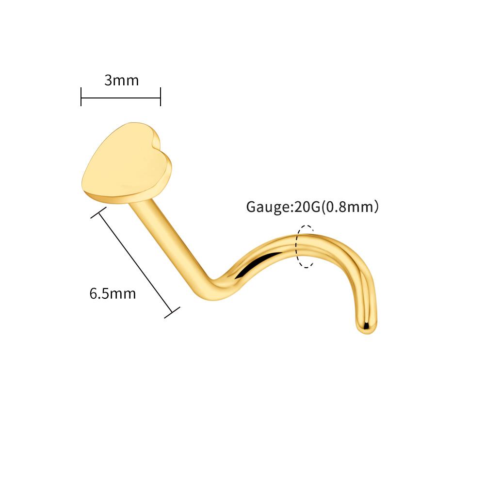 Right Grand ASTM F136 Titanium 20G Nose Stud Ring Hypoallergenic CZ/Ball/Heart/Star Corkscrew Nose Nostril Body Piercing Jewelry