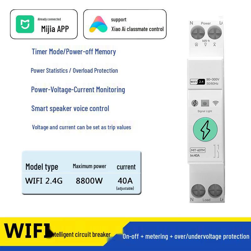 Smart WiFi Circuit Breaker with Remote Control via Mijia or Tuya App