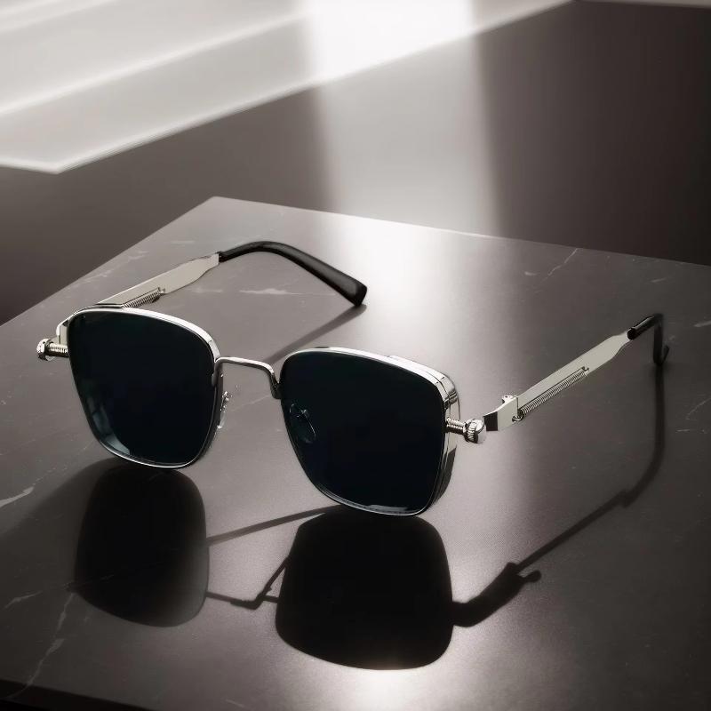 Men Driving Sunglasses Vintage Steampunk Square Sun Glasses Eyewear Metal Frame with Spring Hinges Women Eyepiece Trendy Goggles