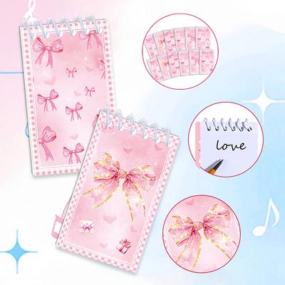 10Pcs Pink Bow Notebook Mini Spiral Notepad For Office, School, Birthday Party Gift, Portable Diary Journal