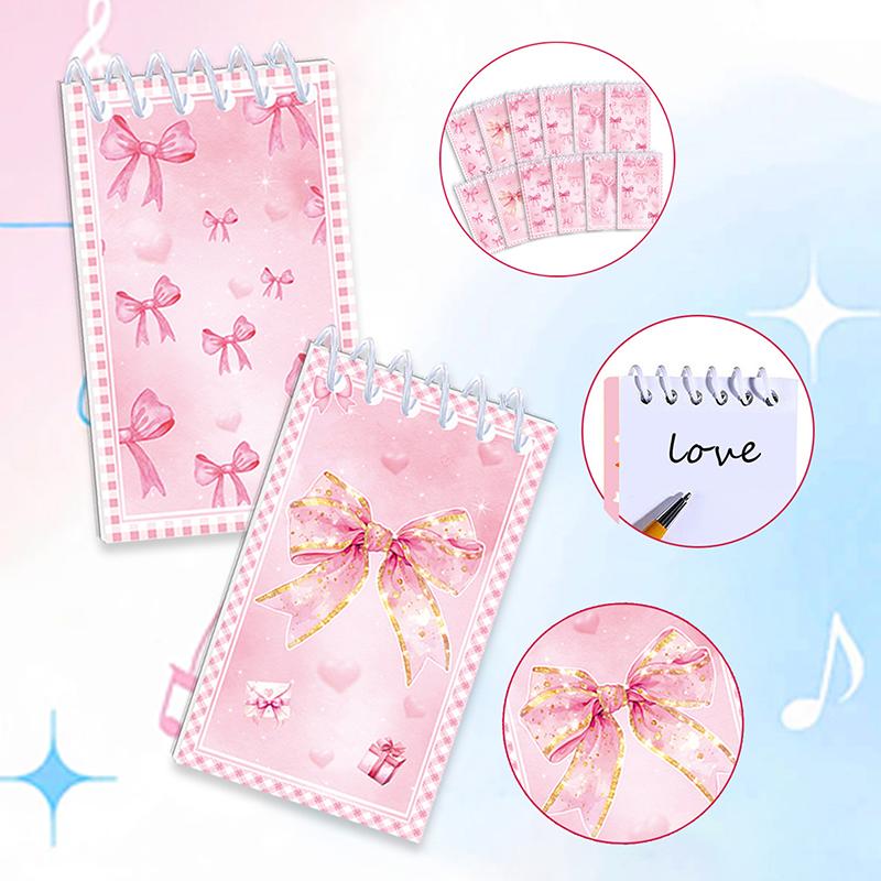 

10 шт. Розовый блокнот с бантом, мини-блокнот на спирали для офиса, школы, подарок на день рождения, портативный дневник 10pcs