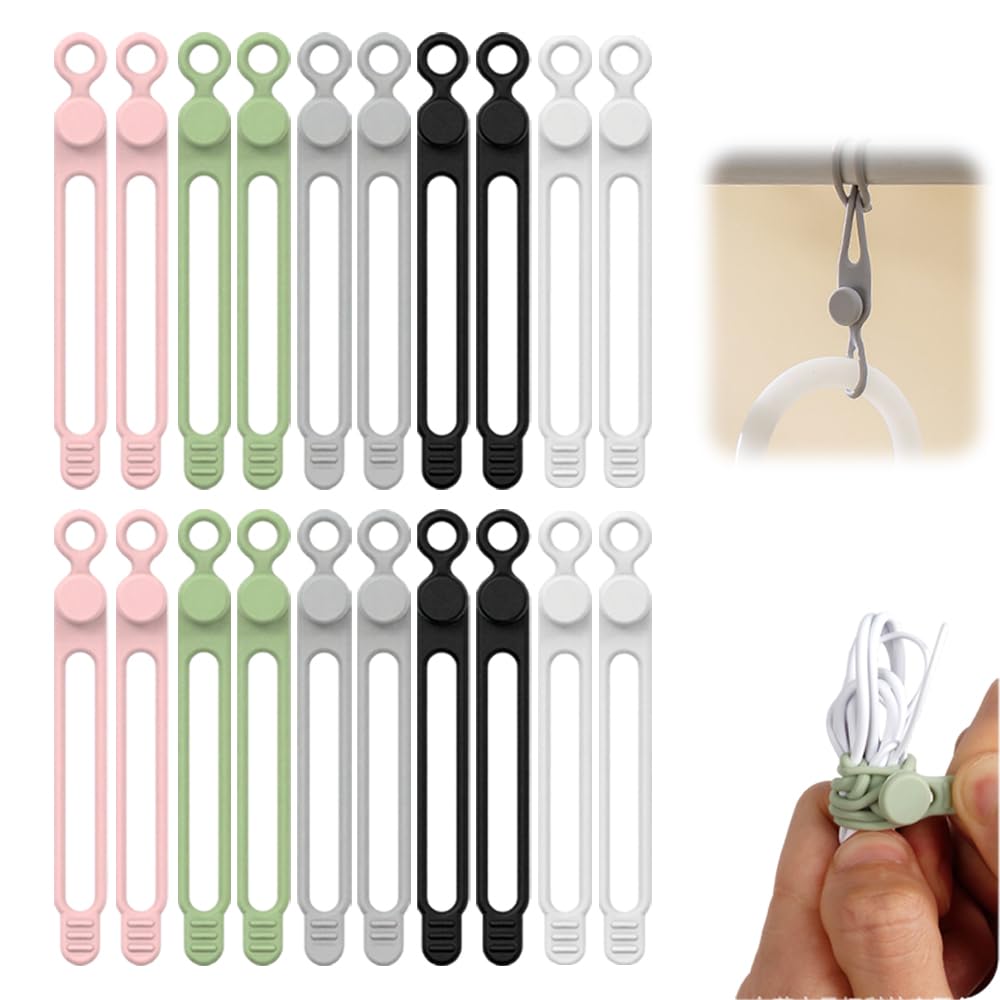 2026 Upgrade Silicone Cable Ties,Cable Management Headphone Organizers,Reusable Cord Management Wire Organizers for Cords,Home Office Travel Gadgets
